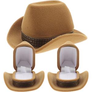 Veemoon 3pc Ring Storage Box Cowboy Hat Shape Jewelry Organizer Earrings Case Hat Flannel Storage Unique Design