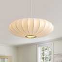 Fivemengo 20in Lantern Pendant Light Bubble Saucer, White Imitation Silk