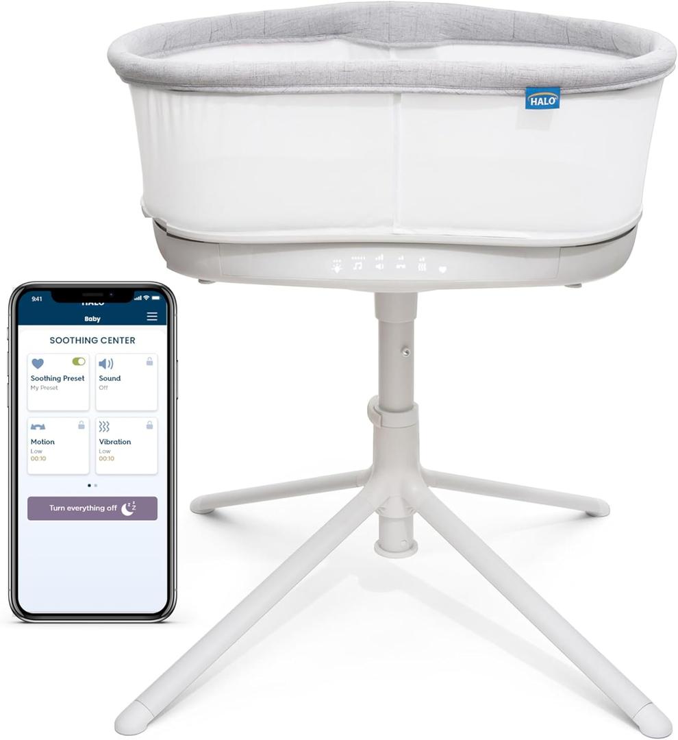 HALO BassiNest Connected Swivel Sleeper 3.0  Smart Bassinet with AutoSoothe, 360 Swivel, Cry Detection, Rocking, Vibration & Soothing Sounds, Easy Lowering Wall for Postpartum Recovery