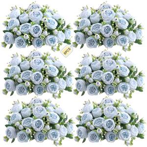 ASTRYAS 8Pcs Peonies Artificial Flowers, Blue Peony Bridal Artificial Peonies, Silk Peony Flowers Fake Artificial Flowers Bouquet for Centerpiece Table Wedding Party Home Decor- Light Blue