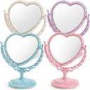 DEAYOU 4 Pack Heart Shaped Cosmetic Mirror, Vintage Vanity Tabletop Mirror with Double Sided, Rotatable Dresser Mirrors with Stand for Makeup, Girl, Women, Beauty, Spa Party, 4 Color