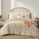 Oli Anderson Beige Queen Comforter Set Tufted Bedding Set Queen 3 Pieces, Boho Shabby Chic Comforter with 2 Pillowcases (Beige,Queen)