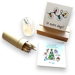 A Brighter Year The Original Adult Mini Coloring Book - Advent Calendar Edition w/Wooden Display Block & Colored Pencils - 3” x 3” Pocket Size, 24 Pages, Lay Flat Binding, Thick Paper - Gift & Travel