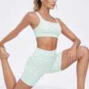 Aoysky Womens Workout Gingham 2 Piece Outfits Padded Open Back Crop Tank High Waist Sports Shorts Sets Yoga Matching Sets (Green, L)