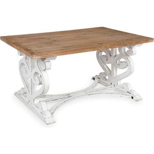 Kate and Laurel Wyldwood Rustic Carved Coffee Table, 38" x 23" x 18", Distressed Brown and White, Farmhouse-Inspired Living Room Decor