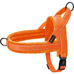 Didog Soft Flannel Padded Dog Vest Harness, No Pull/Quick Fit Reflective Dog Strap Harness, Easy for Training Walking (S:Chest 18-22", Orange)