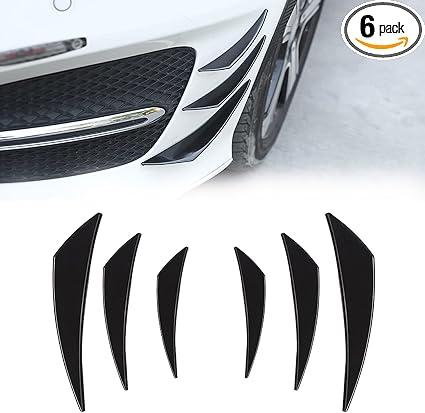 Pack-6 Car Spoiler Canards Kit, Universal Auto Front Bumper Lip Splitter, Body Anti-Collision Diffuser, Exterior Soft Rubber Decorative Stickers (Glossy Black)
