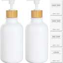 White Soap Dispenser, 2 Pack Plastic Bathroom Hand Soap and Lotion Dispenser Set with Bamboo Pump, 17 Fl Oz Hand and Dish Soap Dispensers Set for Kitchen, Refillable Liquid Soap Bottles