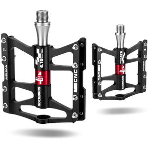 ROCKBROS 4 Bearings Mountain Bike Pedals MTB Padals Platform Flat Bike Pedals Aluminum Alloy 9/16" (Black)