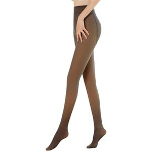 OEAK Womens Fleece Lined Tights Fake Translucent Pantyhose Thermal Opaque High Waisted Winter Legging Footed Sheer Tights (Large-X-Large)