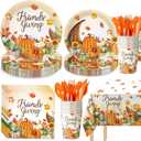 169PCS Friendsgiving Party Supplies Thanksgiving Disposable Dinnerware Set Paper Plates, Napkins, Cups, Cutlery, Tablecloth for Thanksgiving Party Decorations, Serve 24