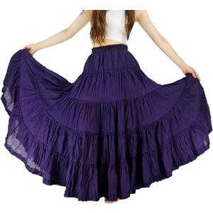 Women's Cotton 5 Tiered A Line Pleated Maxi Skirt Long Boho Gypsy Dance Skirts, Medium