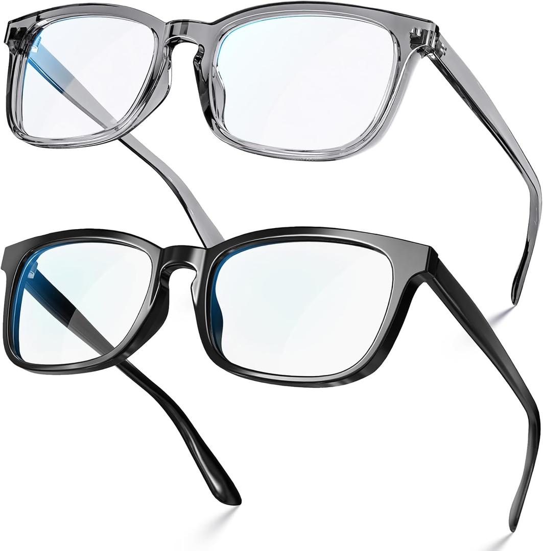 VISOONE Blue Light Blocking Glasses Square with Anti Computer Glare for Gaming Women and Men MONTANA (Large, Black+grey)