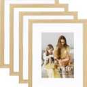 ATOBART 8x10 Picture Frame Set of 4, Displays 5x7 with Mat or 8x10 Without Mat, Photo Frames for Wall Hanging or Tabletop, Includes HD Plexiglass, Natural Wood Grain