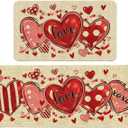 FUTBU Valentines Day Kitchen Rugs and Mats Set of 2, Red Love Heart Kitchen Decor, Farmhouse Valentine's Day Anti Fatigue Mats for Floor Decorations, Pink Rug Mat Home Decor 17"x27"+17"x47"