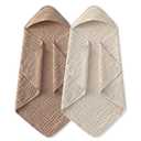 Yoofoss Hooded Baby Towels for Newborn 2 Pack 100% Muslin Organic Cotton Baby Bath Towel with Hood for Babies, Infant, Toddler and Kids, 32x32Inch, Soft and Absorbent Newborn Essential, Beige&Coffee