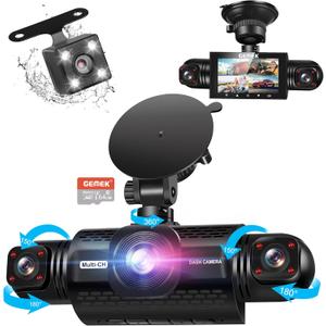 360 Degree View 4 Channel Dash Cam Front and Rear Inside Left Right, GEMEK Dash Camera for Cars FHD 1080P Free 256GB TF Card, Multi-Ch Dash Camera for Cars,Night Vision, 24H Parking Mode (3.25 inches)