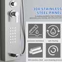 Shower Panel Tower System 5-in-1 Shower Panel Tower with Powerful Body Massage, Rainfall, Waterfall,Handheld and Tub Spout, Stainless Steel Shower Column - Brushed Gray