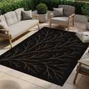 Washable Indoor Outdoor Rug 5x7 Modern Area Rugs Branch Pattern Non Shedding Waterproof Easy Clean Patio Deck Porch Living Room Bedroom Garden RV (5 X 7 Gold)