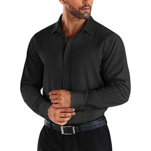 COOFANDY Men's Business Dress Shirts Wrinkle Free Long Sleeve Regular Fit Dress Shirt Textured Casual Button Down Shirts, M, Black