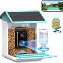 Bird Feeder with Camera, Free AI Forever for 11,000+ Species, 64G TF Card & 1080P HD, Solar-Powered Wireless Outdoor Design, App Alerts & Two-Way Audio for Garden Wildlife Watching (Light Blue)