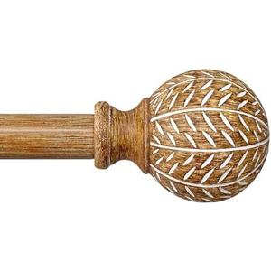 QDWIS Wood Curtain Rods for Windows 48 to 84 Inch,1'' Diameter Drapery Rods with Imitation Wood Grain Leaf Pattern Finials,Boho Adjustable Heavy Duty Curtain Rods Set,36-88'',Color:Natural Wood 2 Pack