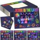 DoubleFill 24 Set 2026 VBS Jesus is the Light Picture Frame Craft Kits DIY Religious Photo Frames with Neon Light Stickers for Vacation Bible School Sunday School Activities Gift Party Favor