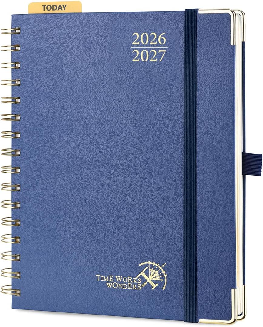 POPRUN 2026-2027 Academic Year Weekly and Monthly Planner Calendar,Jul 2026 - Jun 20276.25" x 8.5",Daily Agenda Book & Appointment Book with Hourly Schedule, Tabs, Hardcover, School and Office Supplies - Light Yellow (Navy Blue)