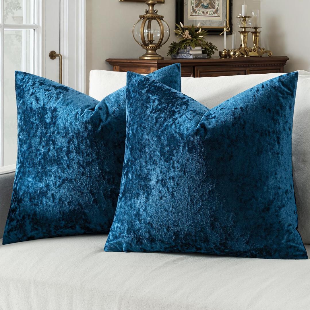 MIULEE Velvet Throw Pillow Covers Set of 2, Soft Neutral Decorative Pillow Cases with Luxurious Textured Vintage Cushion Covers for Home Decor Couch Sofa Bed,Navy Blue 16x16 inch