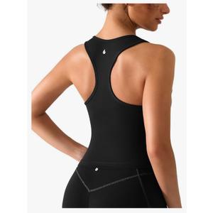 BRXL Buttery Soft Scoop Neck Athletic Tank Tops for Women with Built in Bra Waist Length Racerback Yoga Fitted Tank Top L