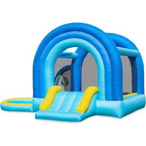 Outfunny Bounce House with Slide, Inflatable Bouncy House for Kids 3-12 w/Ball Pit, Outdoor & Indoor, Bounce Area 8'x8', Capacity 400 lb - Blue