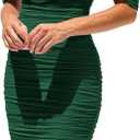 PRETTYGARDEN Women's Summer Off The Shoulder Ruched Bodycon Dresses Sleeveless Fitted Party Club Midi Dress (Medium, Dark Green)