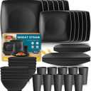 Teivio 40-piece Plastic Wheat Straw Square Dinnerware Set,Service for10, Unbreakable Dinner Plates, Salad Plates, Snack Bowls, Tumblers 13.5 oz, Dishwasher Safe, Kitchen Outdoor Camping Dish, Black