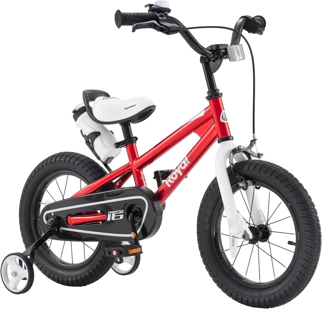 RoyalBaby Kids Bike Freestyle Classic 12 14 16 18 Inch Children Bicycle for Ages 3-10 Years Toddler to Big Kids, 16 Inch With Kickstand and Training Wheels