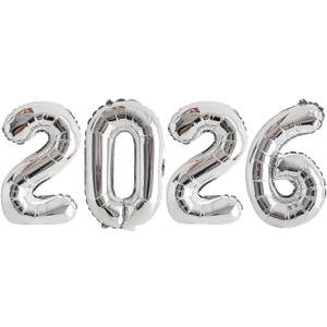 GOER 2026 Foil Number Balloons for 2026 New Year Eve Festival Party Supplies Graduation Decorations (Silver,16 Inch)