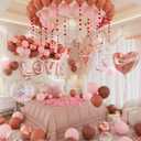 Anniversary Decorations for Bedroom, Valentines Day Balloons Kit Rose Gold Heart Balloons Rose Petals and Pink Balloon for Wedding, Anniversary Celebrations, Party Decorations Special Night