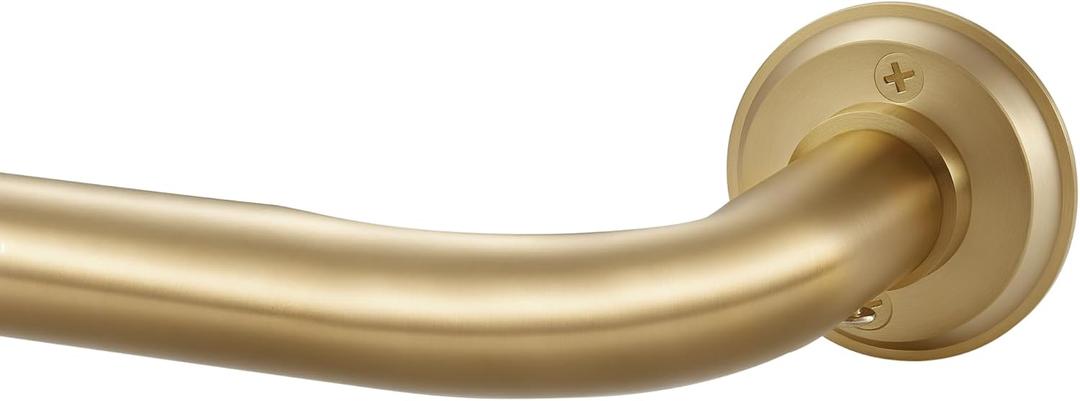 1 1/8 Inch Diameter Room Darkening Curtain Rods 110-160, Heavy Duty Window Wrap Around Drapery Rod with Aluminum Bracket, Accessories, Wall Mounted Ceiling Mounted, Adjustable Length, Brushed Gold