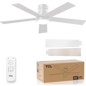 TCL 52" Black Ceiling Fan with Light and Remote, Modern LED 3-Color, 3CCT, Quiet Motor for Bedroom, Living Room, Dining Room, Ceiling Fans with Lights (White)