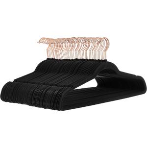 Amazon Basics Slim Velvet Non-Slip Space Saving Suit Clothes Hangers for Closet Organization, Black/Rose Gold, 50-Pack