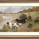 ARPEOTCY Vintage Gold Framed Large Wall Art, Retro River Dog Landscape Paintings, Canvas Prints Artwork with Antique Frame, Victorian Wall Picture Decor for Room Gallery Living Room, 16x24 inch