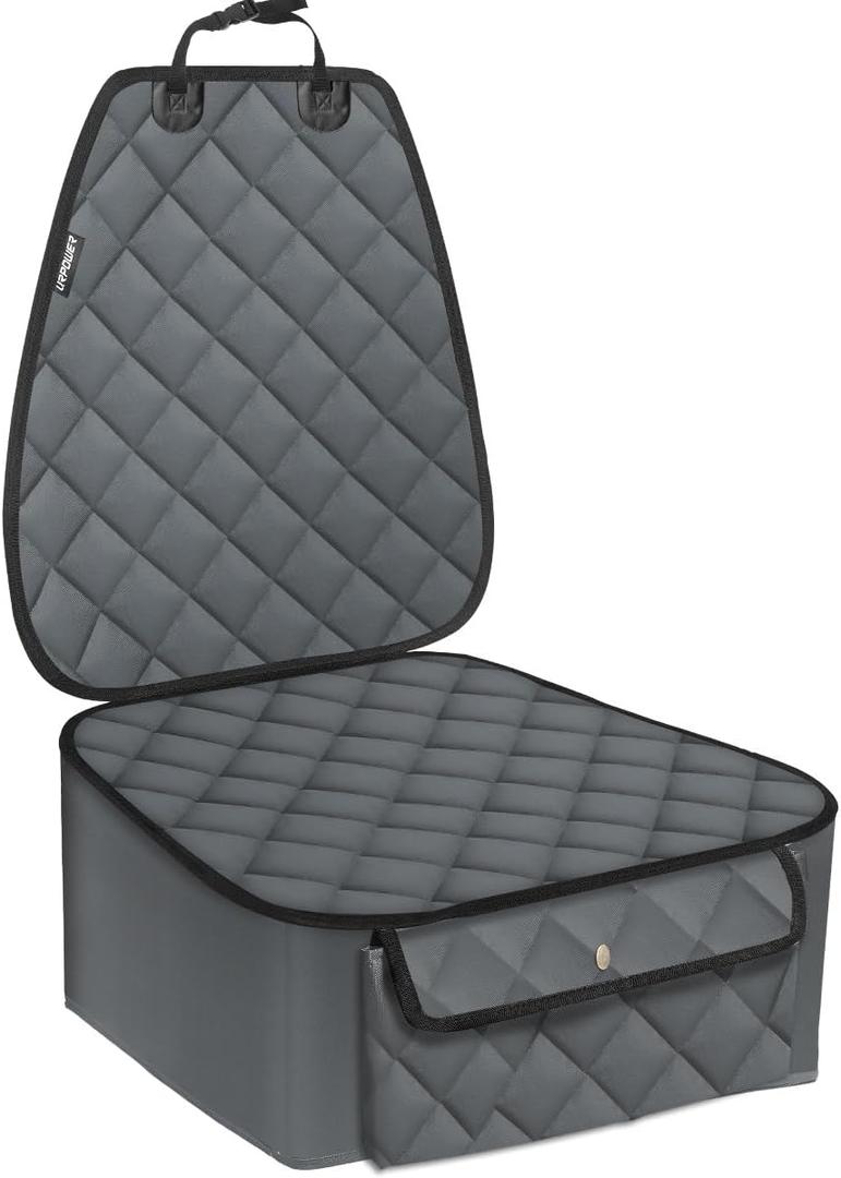 URPOWER Car Seat Cover for Front Seat, 100% Waterproof Dog Seat Protector With Pocket, Nonslip & Quilted Pet Cover With Elastic Bottom for Cars, Trucks & SUVs (20.5" W x43" L, Grey)