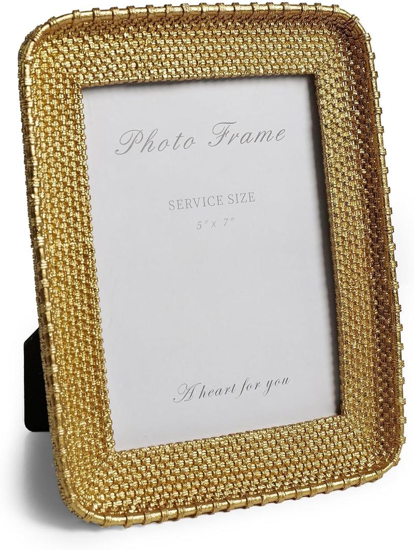 Cuspin Vintage Gold 5x7 Picture Frame, Gold Metal Rattan Textured Hand-Crafted Photo Frame with Glass Front Antique Picture Frame for Tabletop Display & Wall Display, Retro Design Home Decor Cuspin Vintage Gold 5x7 Picture Frame, Gold Metal Rattan Textured Hand-Crafted Photo Frame with Glass Front Antique Picture Frame for Tabletop Display & Wall Display, Retro Design Home Decor