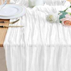Wokceer Cheesecloth Table Runner 10FT Ivory White Boho Gauze Cheese Cloth Table Runner for Party Christmas Rustic Sheer Runners Easter for Baby Bridal Shower Wedding