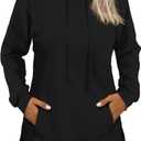 Beimuc Hoodies for Women Fashion Split Hem Drawstring Casual Long Sleeve Sweatshirts Tops with Pockets (Medium, Black)