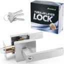 Entry Door Handle Lock with Keys, Interior Front Door Lever Set with Turn-Thumb Locking, Not Keyed Alike Reversible Door Knob for Right Left Side, for Entrance, Bedrooms, Bathroom, Brushed Nickel