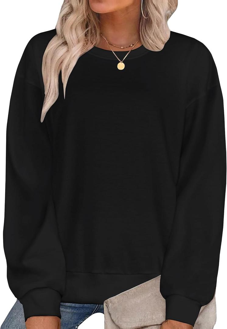 CHICGAL Sweatshirt for Women Long Sleeve Shirts Crewneck Color Block Loose Fit Pullover Fall Tops (Black, L)