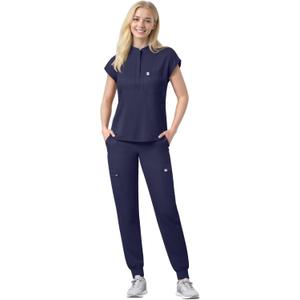 Scrubs Set for Women Medical Uniform Nurse Suit, Anti-Wrinkle Scrub Top Jogger Pant&11 Pockets,4 Way Stretch Workwear (Large, Navy Blue)