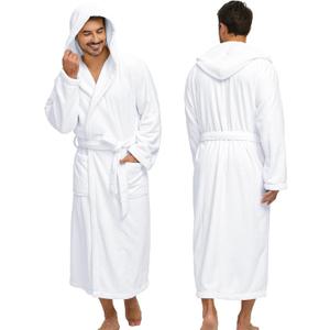 Men's Bathrobes with Hood, Soft Long Towel Robe for Men - Super Absorbent Quick Dry yet Warm (XX-Large-3X-Large, White)