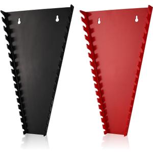 ALOANES 32-Slot ABS Plastic Wrench Organizer, Hanging Wrench Organizer for Tool Box and Wall, Fit SAE & Metric Wrench Storage, 2 Pack Lightweight Wrench Holder(Red&Black)