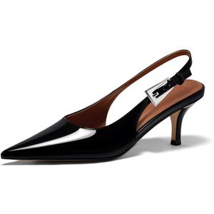 Coutgo Womens Slingback Kitten Heels Pointed Toe Buckle Pumps Dress Shoes | 2.4-Inch Low Heels, Closed Toe, Comfortable, Adjustable Strap, Work, Office, Casual, Party, Wedding (Black)